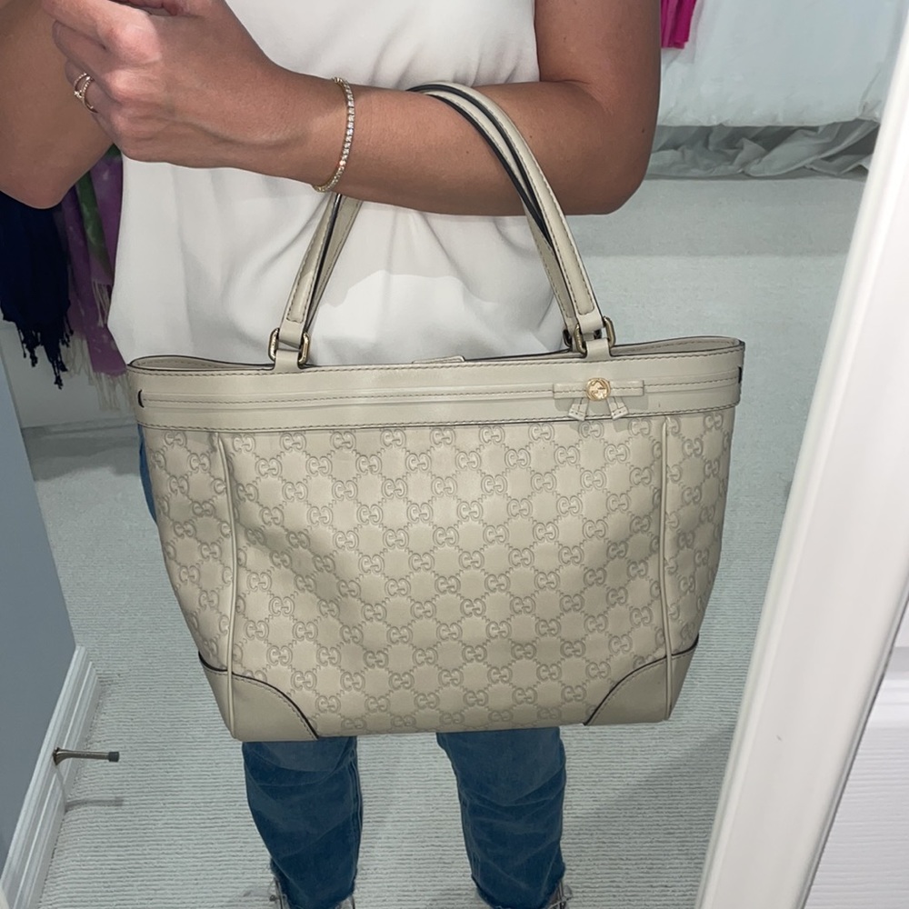 Gucci embossed leather cream tote